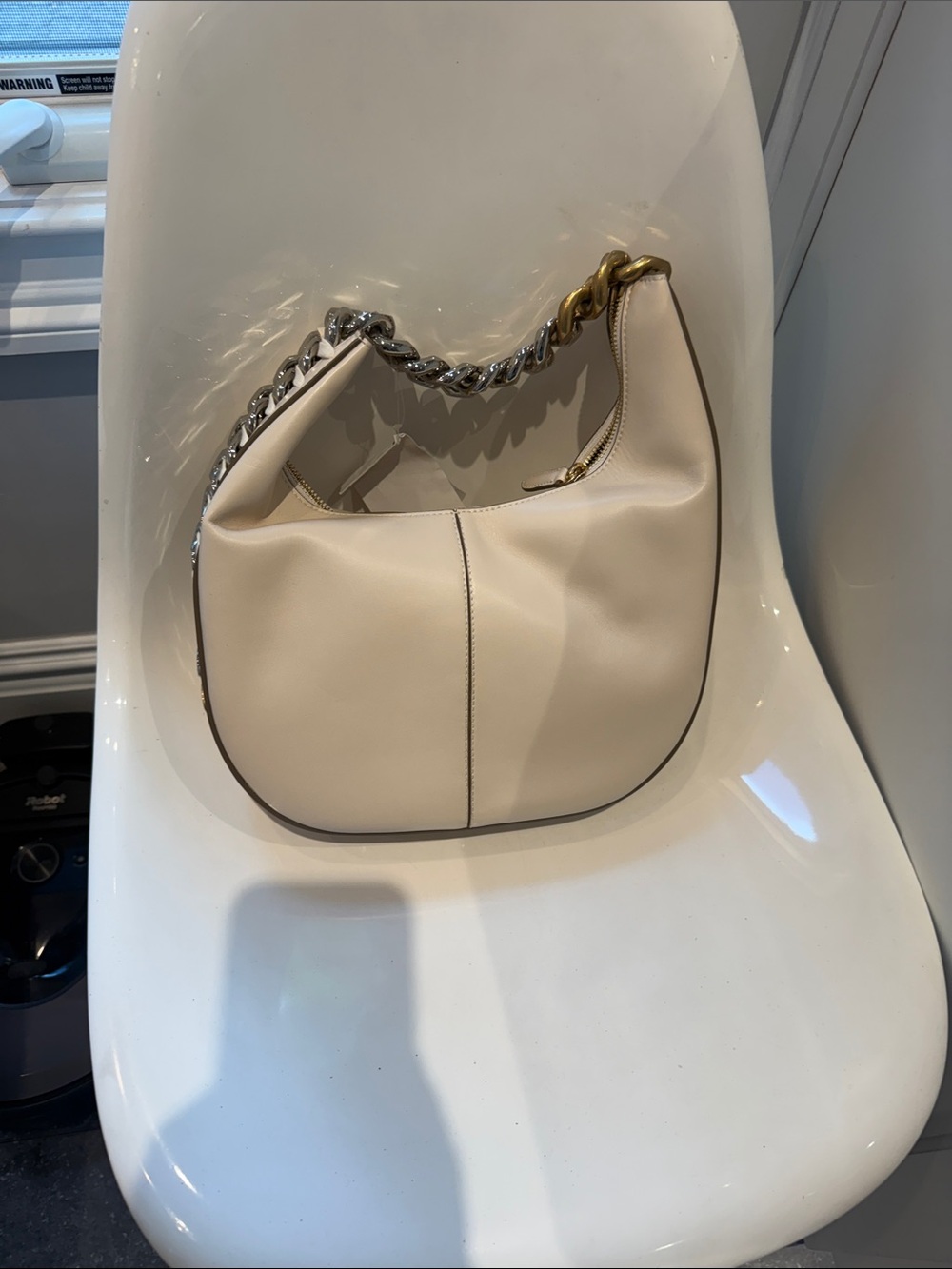 NWT Stella McCartney Cream SMALL Shoulder Bag with silver and gold metal - Picture 6 of 11
